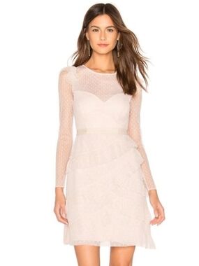 BCBGMaxAzria Pale Pink Long Sleeve Sheer Lace Ruffle A‑Line Dress